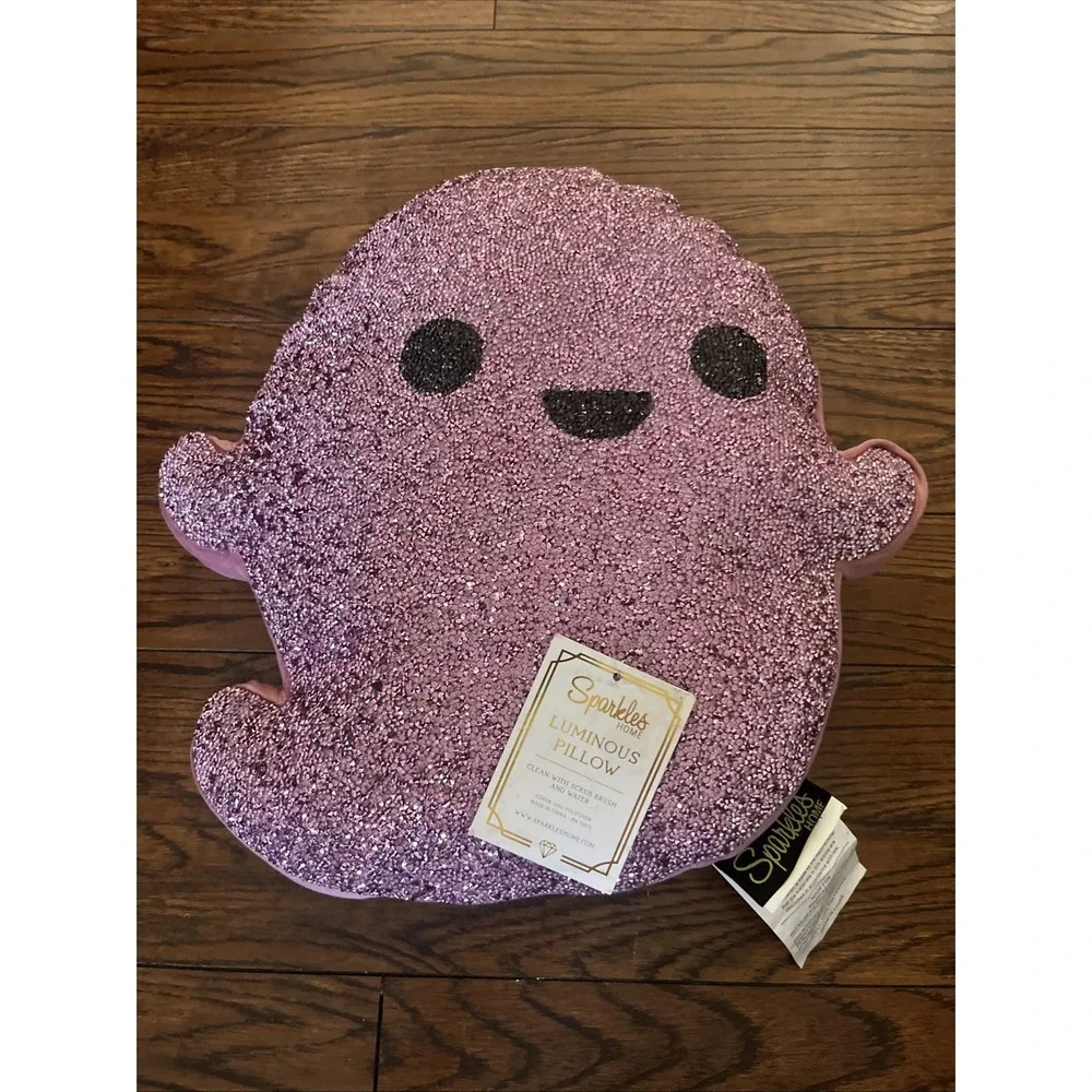 Sparkles Home Luminous Rhinestone Pillow Pink Happy Ghost